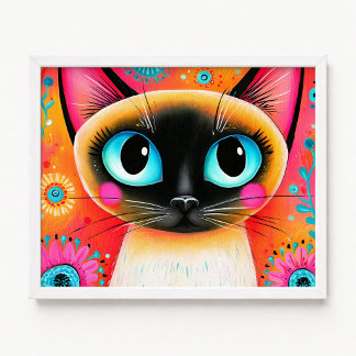 Närbild rosa och orange siamesisk katt-målning poster