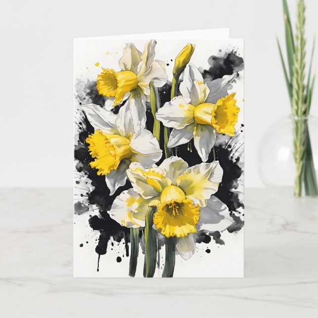 Narciss - Akvarellblommor Kort (Framsida)