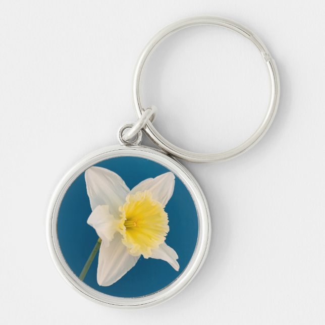 Narciss, Blomma, Vår Rund Silverfärgad Nyckelring (Framsidan)