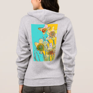 Narciss blommig akvarell konst blommönster hood t shirt