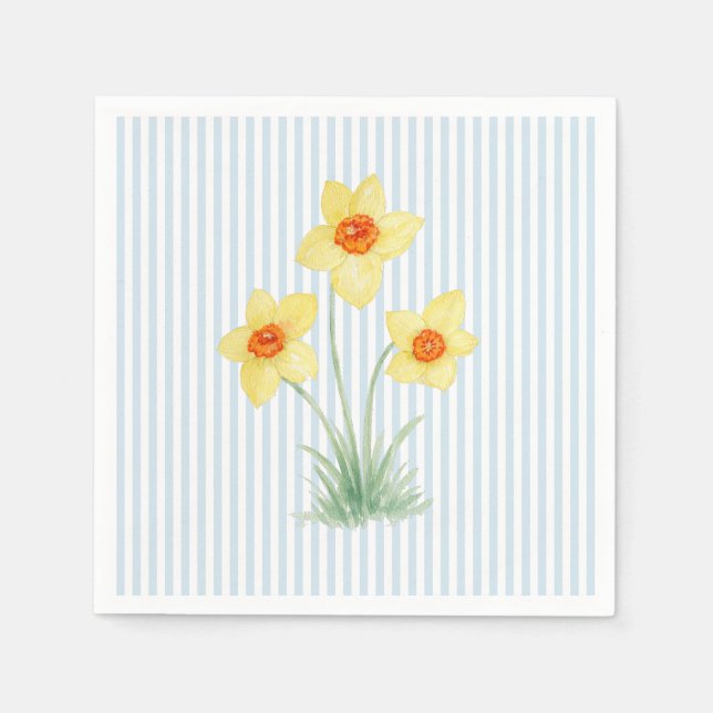 Narciss Vår Blomma Anpassad Bröllop Blå Rand Pappersservett (Framsidan)