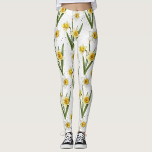 Narciss vårblomma i mjukt gult och grönt 2 leggings