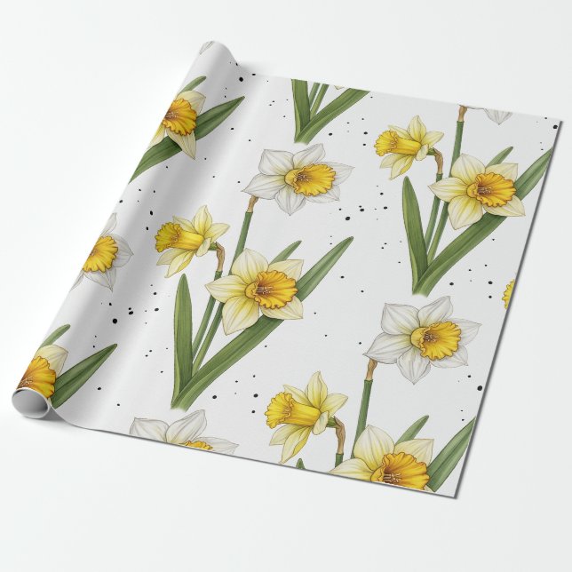Narciss vårblomma i mjukt gult och grönt 2 presentpapper (Utrullad)