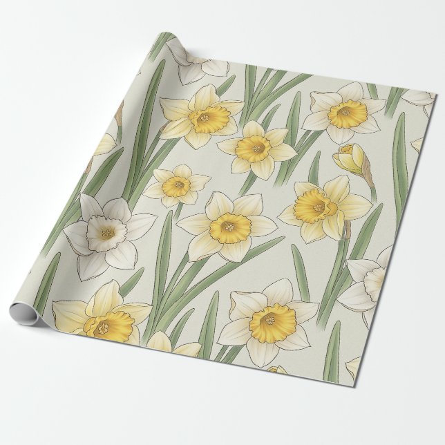Narciss vårblomma i mjukt gult och grönt 3 presentpapper (Utrullad)