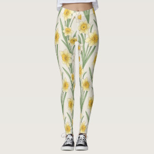Narciss vårblomma i mjukt gult och grönt 4 leggings
