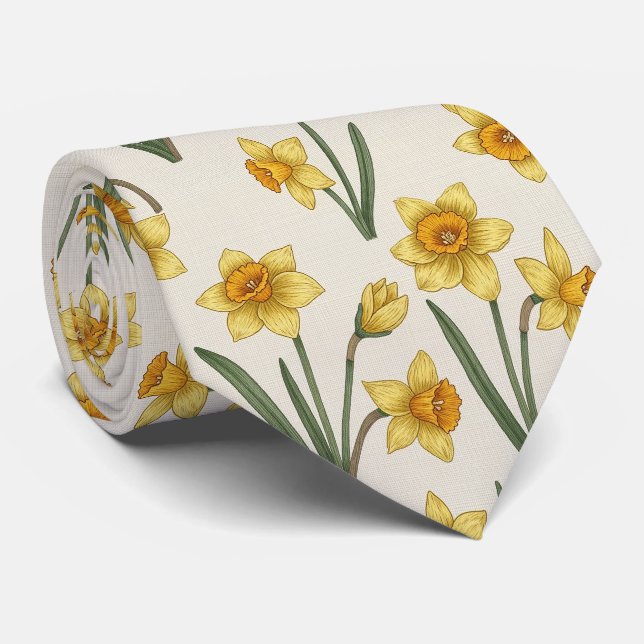 Narciss vårblomma i mjukt gult och grönt 5 slips (Rullad)