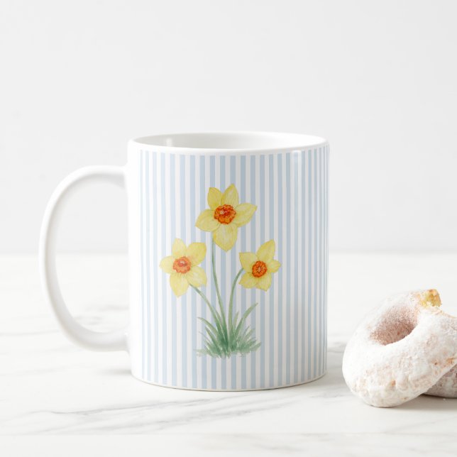 Narciss vårblomma målning blå rand kaffemugg (Med munk)