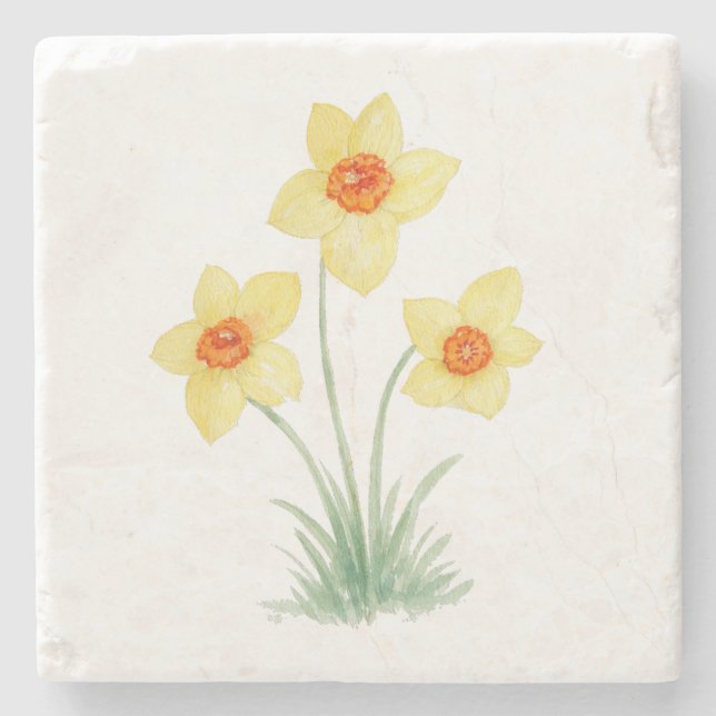 Narciss vårblomma målning stenunderlägg (Framsidan)