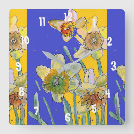 Narciss vattenfärg gul kvinna kontorsklocka fyrkantig klocka