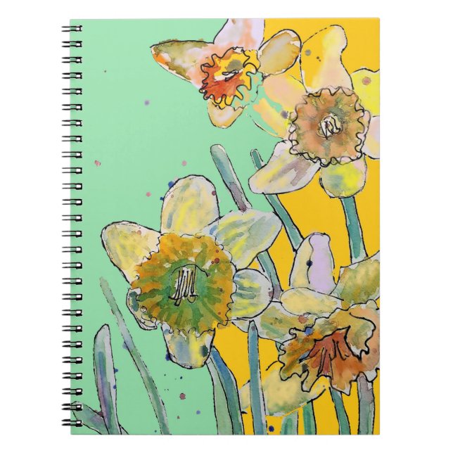 Narciss Vattenfärg Journal Blommig Anteckningsbok (Framsidan)