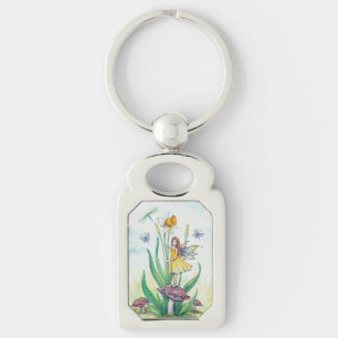 Narcissblomma Ängsalf Fantasi Konst Rektangulärt Silverfärgad Nyckelring