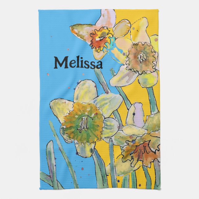 Narcissblomma Blommig Vår Akvarell Kvinnor Kökshandduk (Vertikal)