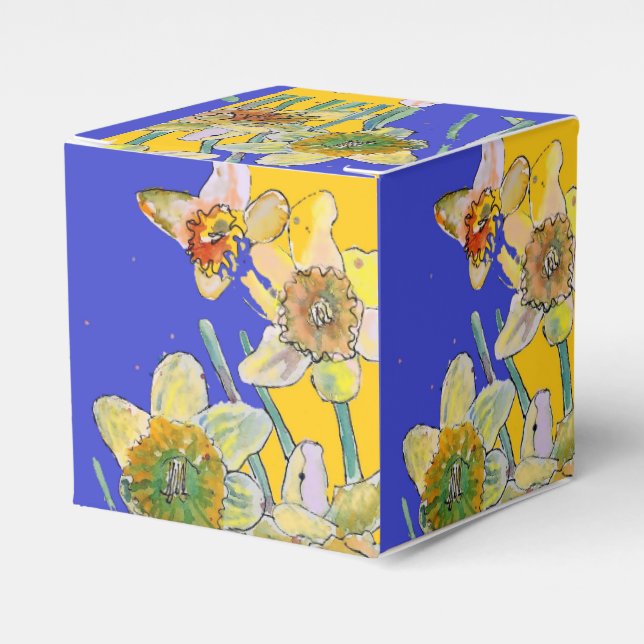 Narcissblomma blomsterkonst födelsedag marinblå presentaskar (Framsidan Sidan)