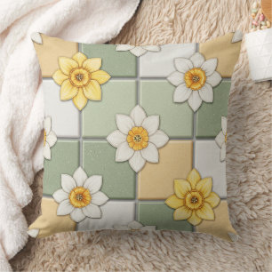 Narcissblomma Kakelplattmönster Kudde