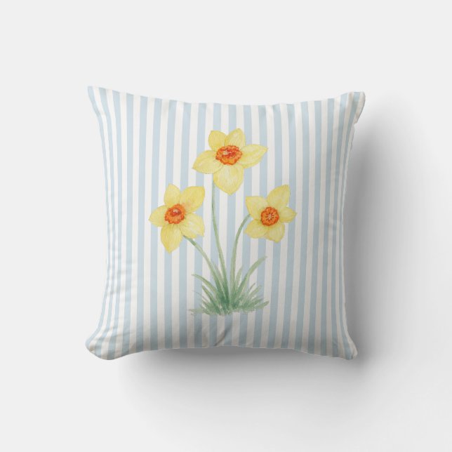 Narcissblomma Målning Blå Rand Kudde (Framsida)