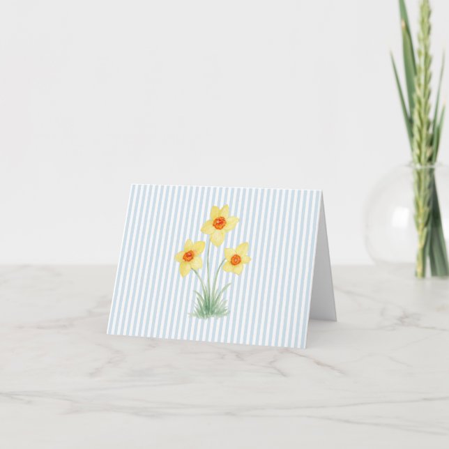 Narcissblomma Målning Blå Rand Tack Kort (Framsida)