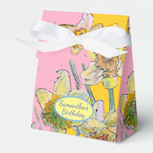 Narcissblomma Målning Blommig Födelsedagstårta Box Presentaskar (Framsidan Sidan)