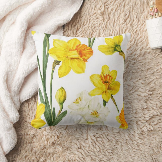 Narcissblomma Vattenfärg Botaniskt Mönster Kudde (Filt)