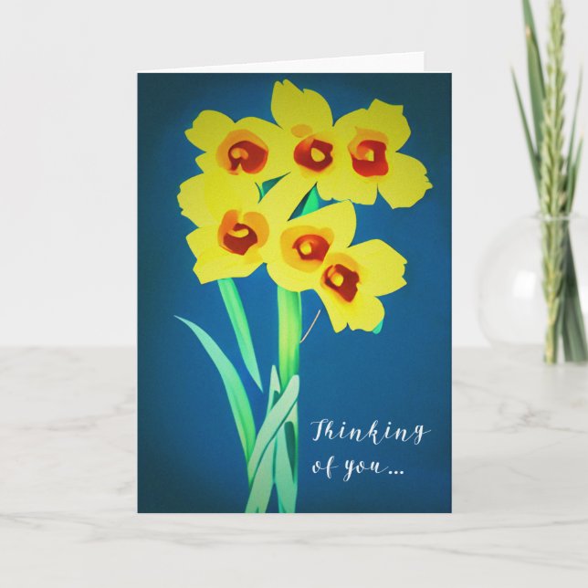 Narcissblommor illustration-Tänker på dig Kort (Framsida)