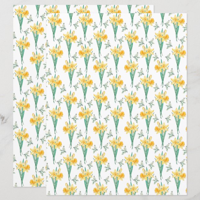 Narcissblommor Scrapbookpapper (Fram/baksida)