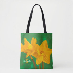 Narcisser på grön Totebag Tygkasse