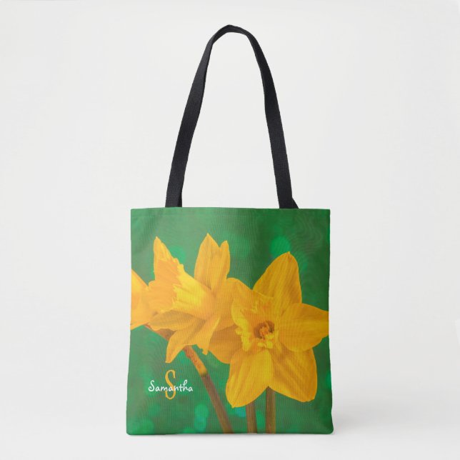 Narcisser på grön Totebag Tygkasse (Framsida)