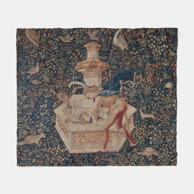 Narcissus at the Well, Medieval Tapestry Fleecefilt (Framsidan (Horisontell))