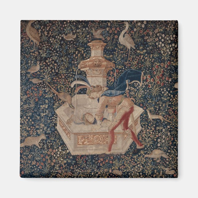 Narcissus at the Well, Medieval Tapestry Magnet (Framsidan)