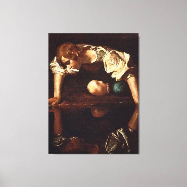 Narcissus av Michelangelo Merisi da Caravaggio Canvastryck (Framsida)
