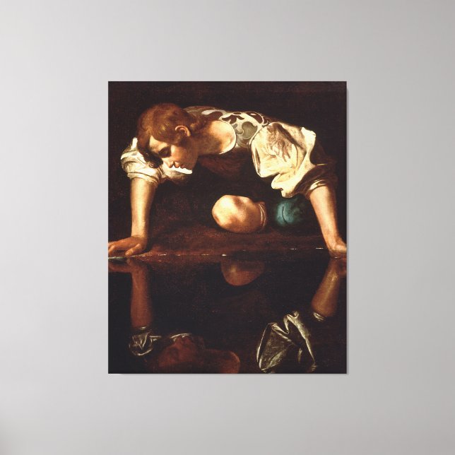 Narcissus av Michelangelo Merisi da Caravaggio Canvastryck (Framsida)
