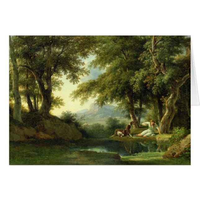 Narcissus beundrar sin spegling hälsningskort (Framsidan Horizontal)