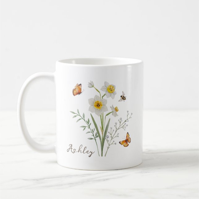 Narcissus Birth Month Flower Kaffemugg (Vänster)