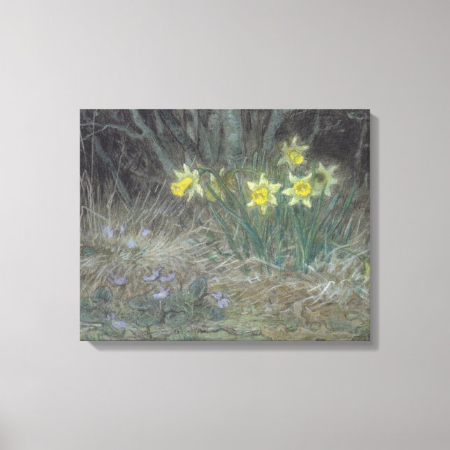 Narcissus Flowers and Violets (av Millet) Canvastryck (Framsida)