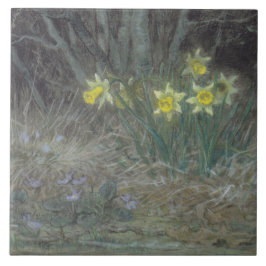 Narcissus Flowers and Violets (av Millet) Kakelplatta