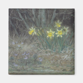 Narcissus Flowers and Violets (av Millet) Magnet