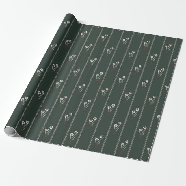 Narcissus Gröna Ränder Akvarell Presentpapper (Utrullad)