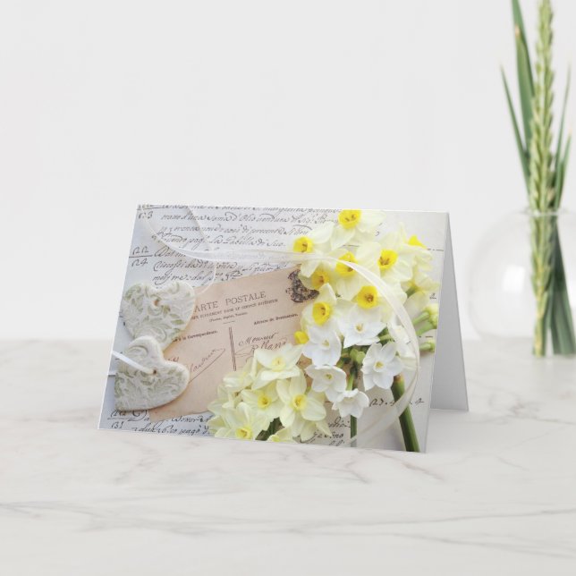 narcissus, hjärtan med skript möhippa inbjudan (Framsida)