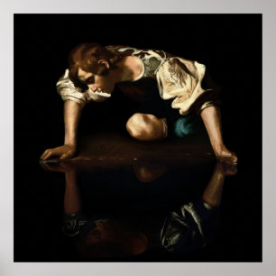 Narcissus-målning inspirerad av Caravaggio Poster