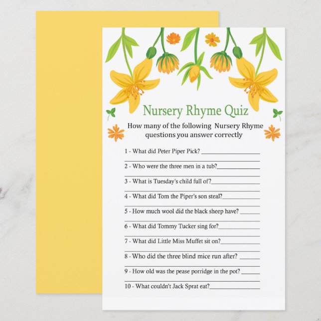 Narcissus Nursery Rhyme Quiz babyduschspel (Fram/baksida)
