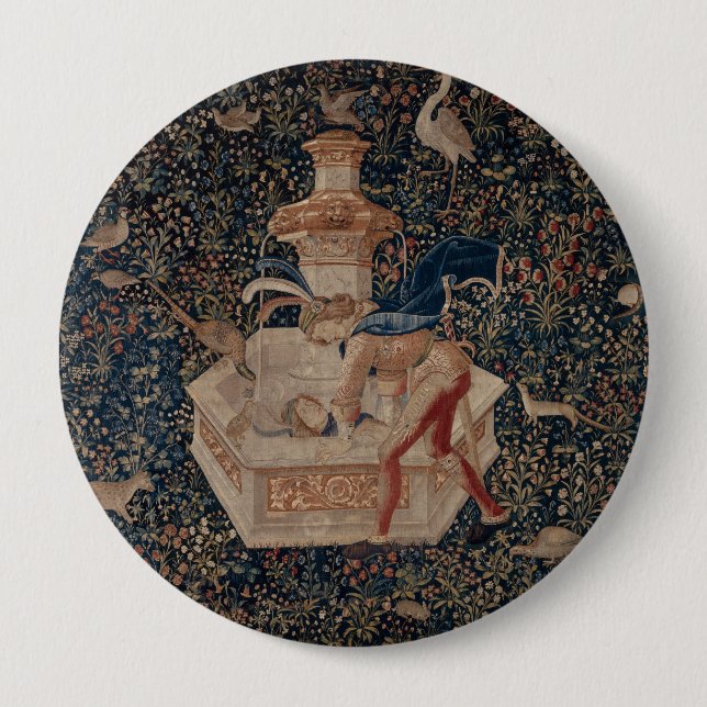 Narcissus vid brunnen, medeltida gobeläng knapp (Framsida)