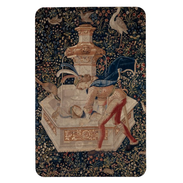 Narcissus vid brunnen, medeltida gobeläng magnet (Vertikal)