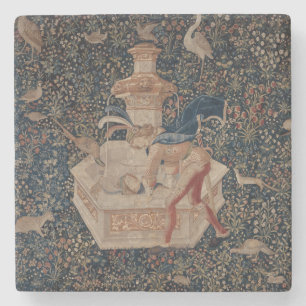 Narcissus vid brunnen, medeltida gobeläng stenunderlägg