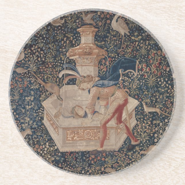 Narcissus vid brunnen, medeltida gobeläng underlägg (Framsidan)