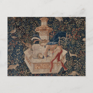 Narcissus vid brunnen, medeltida gobeläng vykort