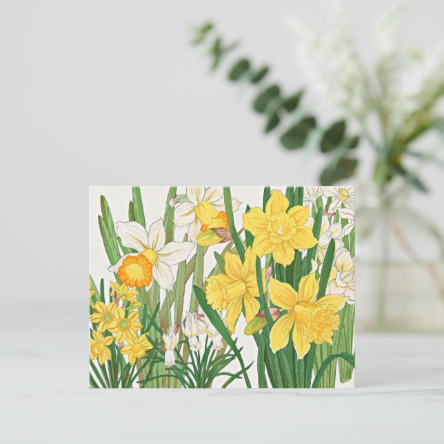 Narcissusmåleri med träsnitt vykort (Stående Fram)