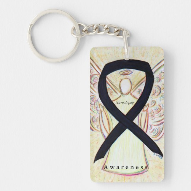 Narcolepsy Angel Black Awareness Ribbon Keychain (Framsidan)