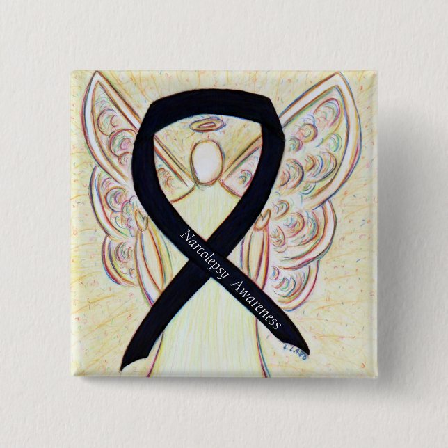 Narcolepsy Awareness Angel Black Ribbon Art Stift Knapp (Framsida)