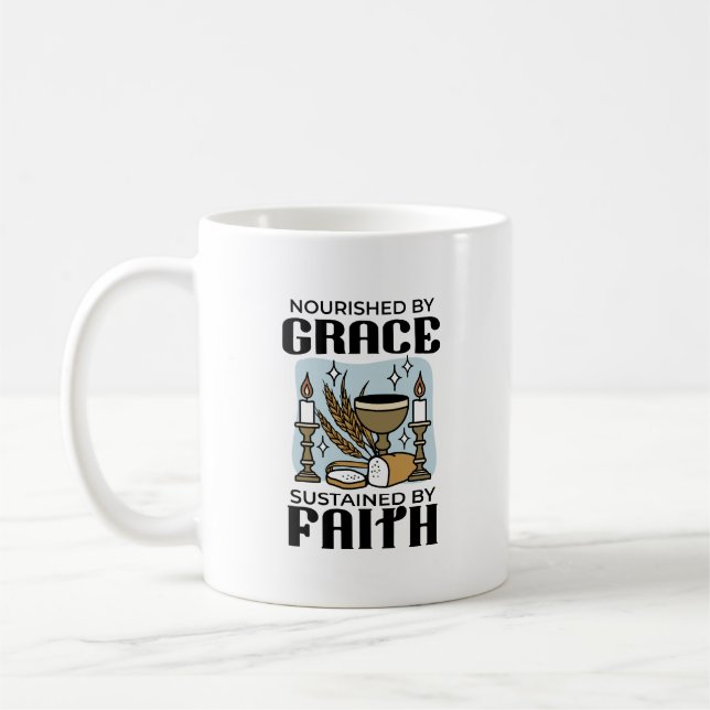 Närd av nåd, uppehållen av tro Design Kaffemugg (Vänster)
