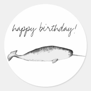 Narhwal Unicorn Illustration Whale Älskare Birthda Runt Klistermärke