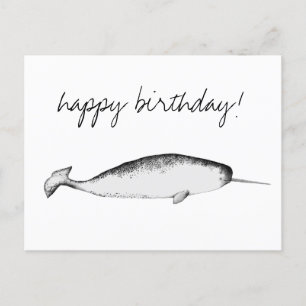 Narhwal Unicorn Illustration Whale Älskare Birthda Vykort
